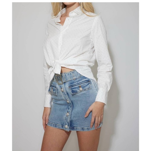 Generation Love-Marc Crystal White Shirt w/Embellished Silver Accents
